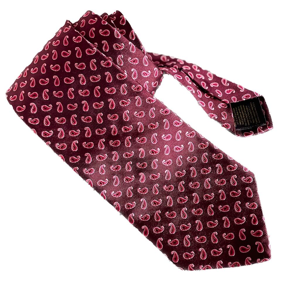 Brooks Brothers 100% silk twill paisley print tie necktie burgundy pink 3.5" w